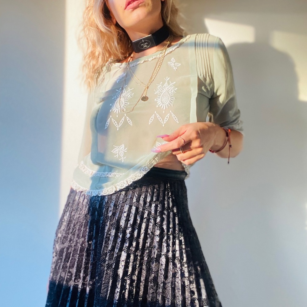 Staring at Stars Mint Embroidered Sheer Top